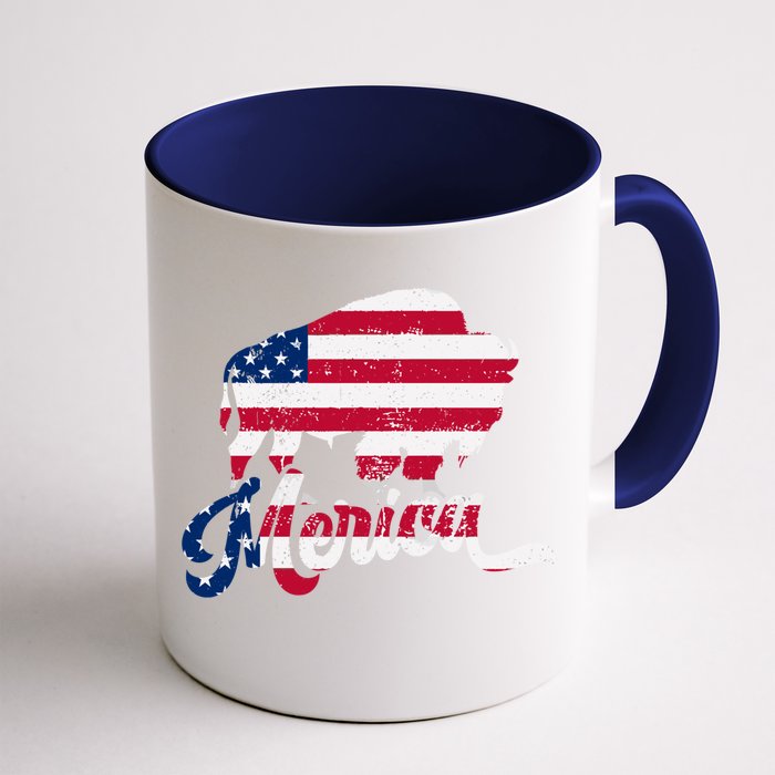 Patriotic Usa Flag Vintage National Park Bison And Buffalo Great Gift Front & Back Coffee Mug