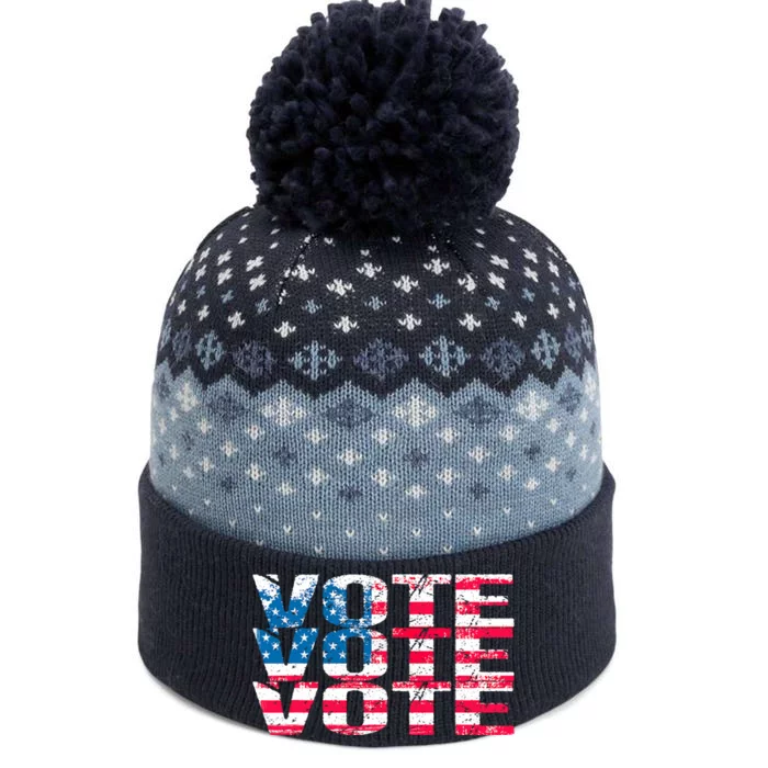 Patriotic US Flag VOTE Midterm Election Voter The Baniff Cuffed Pom Beanie