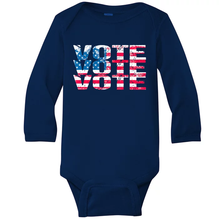 Patriotic US Flag VOTE Midterm Election Voter Baby Long Sleeve Bodysuit