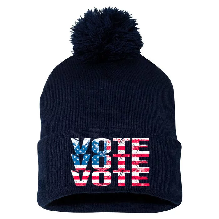 Patriotic US Flag VOTE Midterm Election Voter Pom Pom 12in Knit Beanie