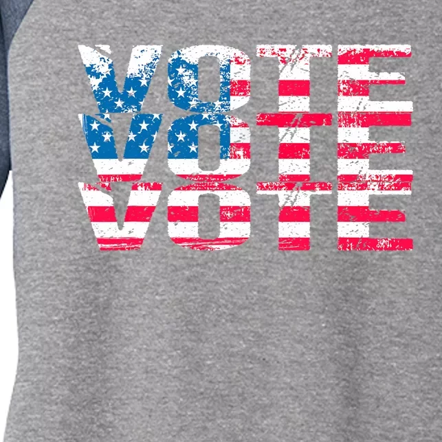 Patriotic US Flag VOTE Midterm Election Voter Women's Tri-Blend 3/4-Sleeve Raglan Shirt