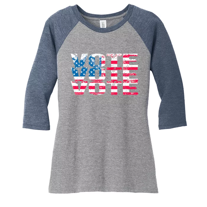 Patriotic US Flag VOTE Midterm Election Voter Women's Tri-Blend 3/4-Sleeve Raglan Shirt