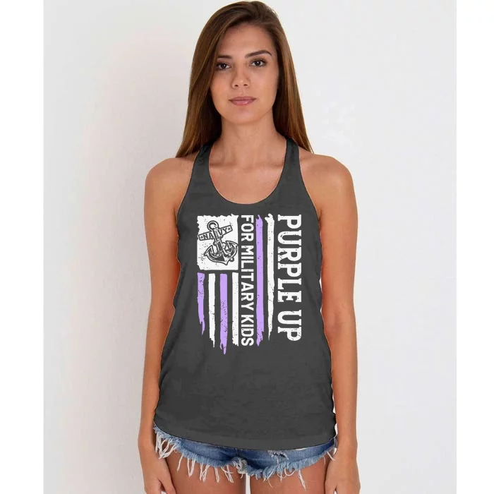 Purple Up For Military Child Month Women's Knotted Racerback Tank