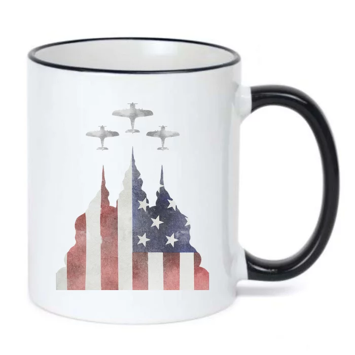 Patriotic Usa Flag Fighter Jets 4th Of July Black Color Changing Mug