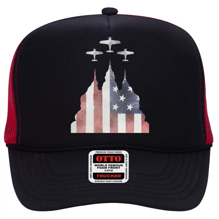 Patriotic Usa Flag Fighter Jets 4th Of July High Crown Mesh Trucker Hat