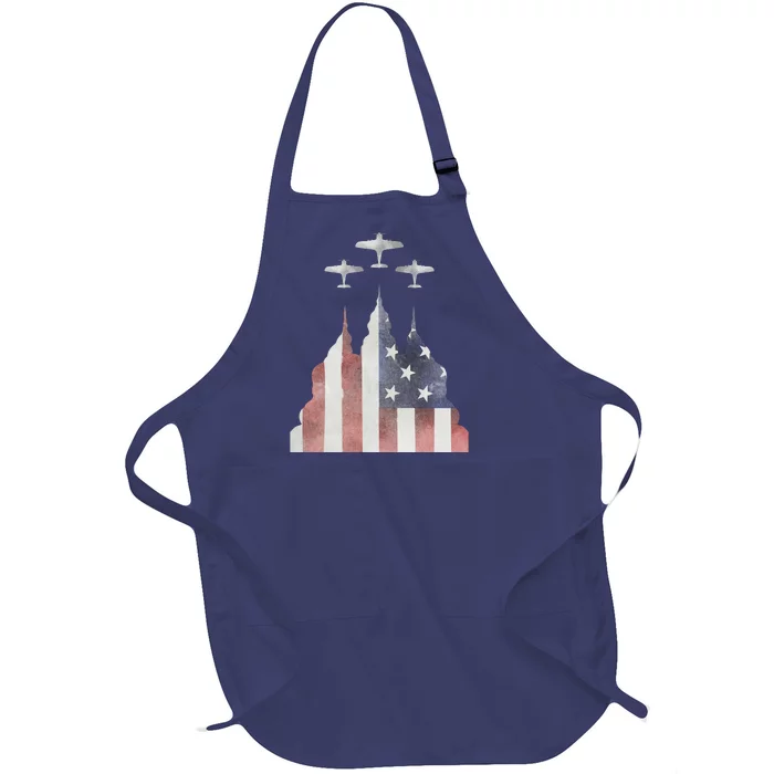 Patriotic Usa Flag Fighter Jets 4th Of July Full-Length Apron With Pocket