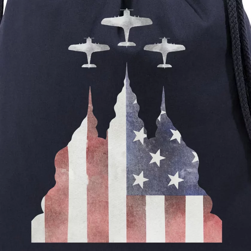 Patriotic Usa Flag Fighter Jets 4th Of July Drawstring Bag