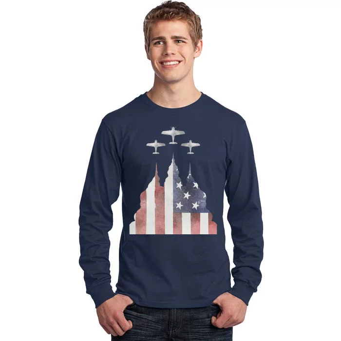 Patriotic Usa Flag Fighter Jets 4th Of July Tall Long Sleeve T-Shirt