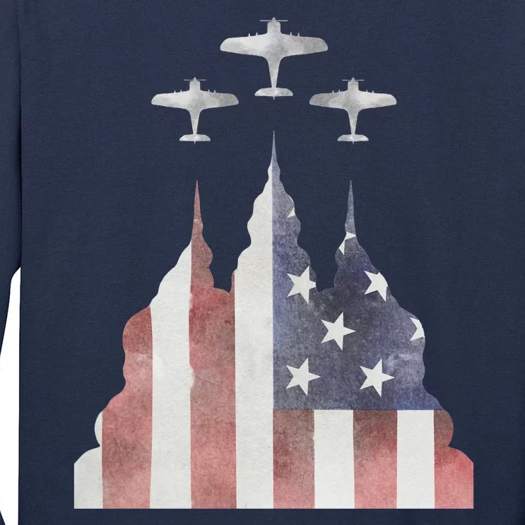 Patriotic Usa Flag Fighter Jets 4th Of July Tall Long Sleeve T-Shirt