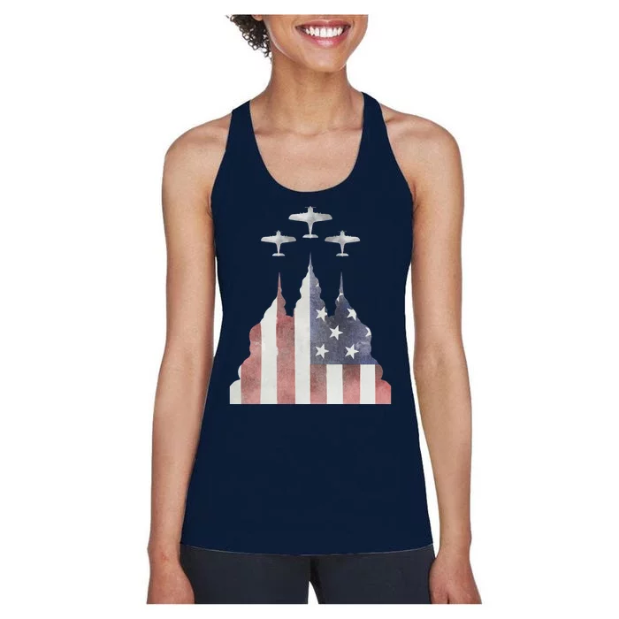 Patriotic Usa Flag Fighter Jets 4th Of July Women's Racerback Tank