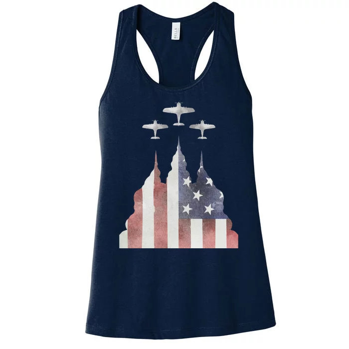 Patriotic Usa Flag Fighter Jets 4th Of July Women's Racerback Tank