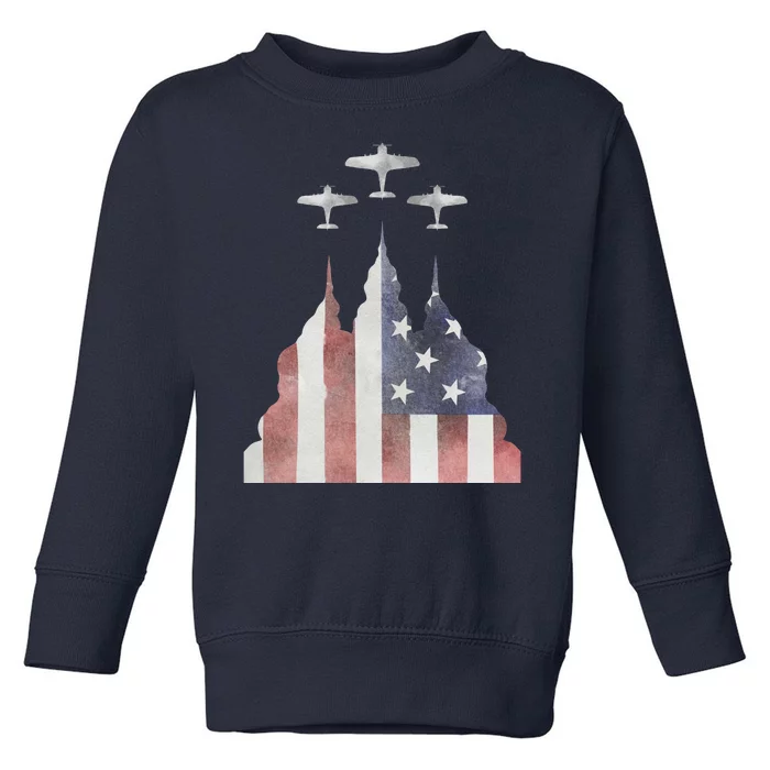 Patriotic Usa Flag Fighter Jets 4th Of July Toddler Sweatshirt