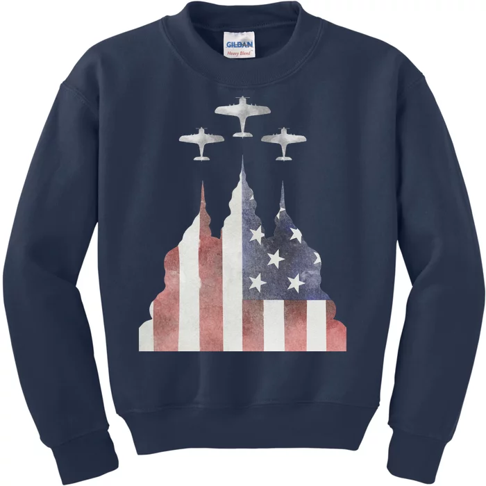 Patriotic Usa Flag Fighter Jets 4th Of July Kids Sweatshirt