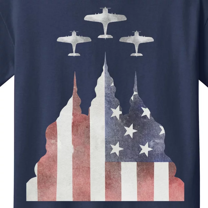 Patriotic Usa Flag Fighter Jets 4th Of July Kids T-Shirt