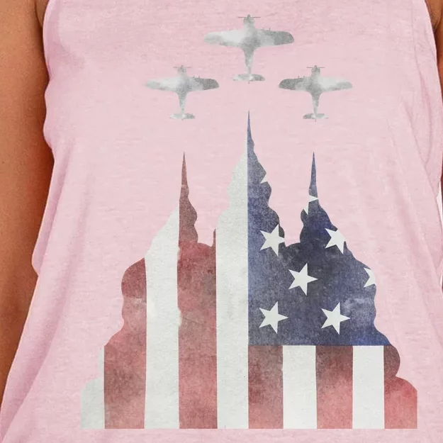 Patriotic Usa Flag Fighter Jets 4th Of July Women's Knotted Racerback Tank