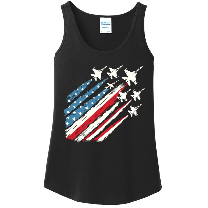 Patriotic Usa Fighter Jets 4th Of July Ladies Essential Tank