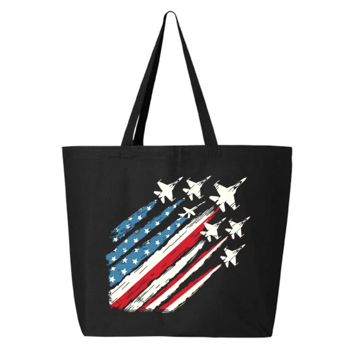 Patriotic Usa Fighter Jets 4th Of July 25L Jumbo Tote