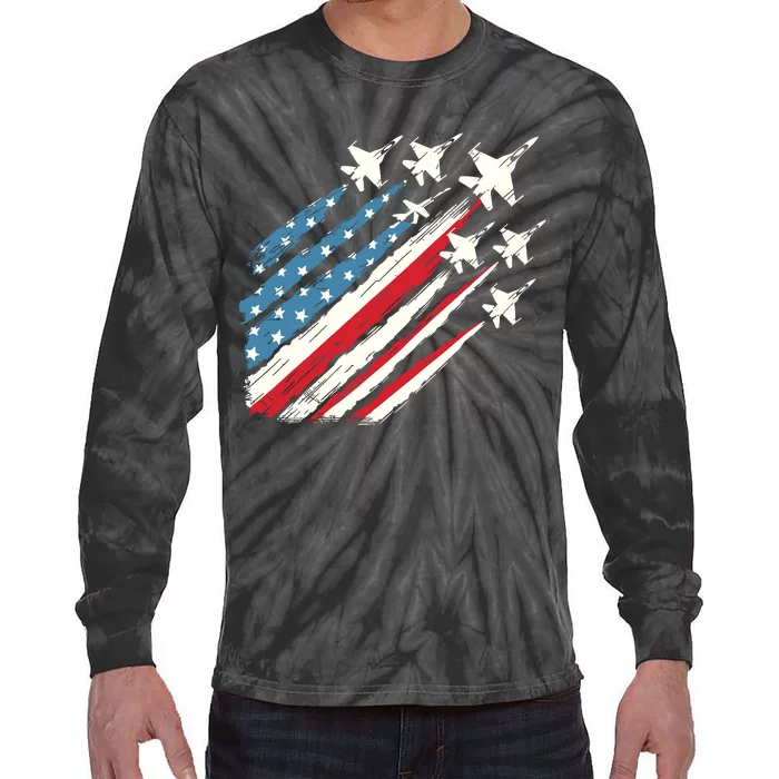 Patriotic Usa Fighter Jets 4th Of July Tie-Dye Long Sleeve Shirt