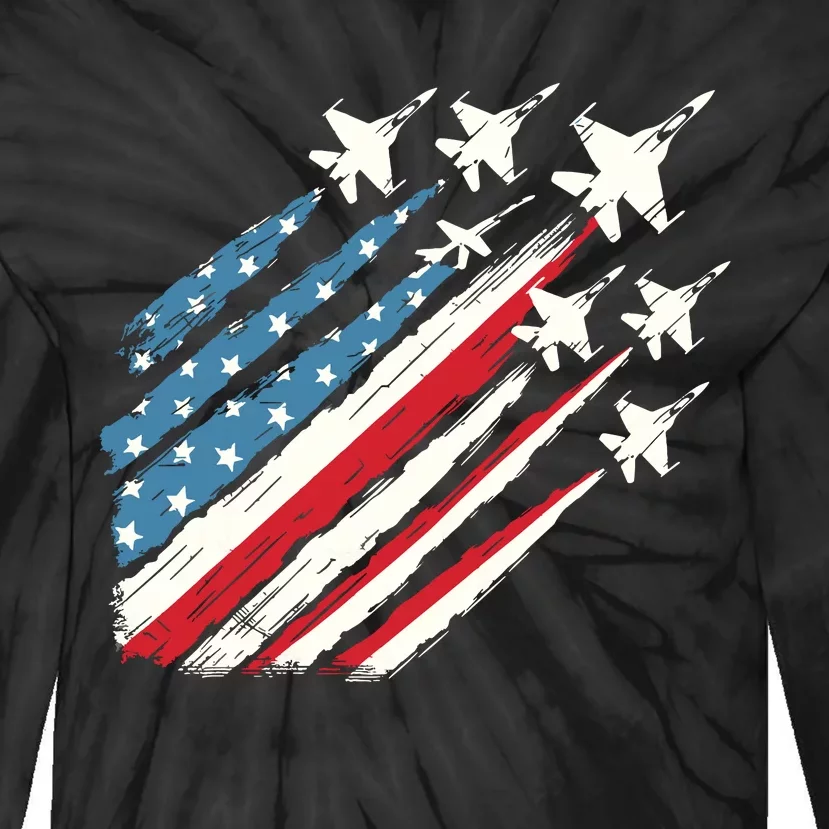 Patriotic Usa Fighter Jets 4th Of July Tie-Dye Long Sleeve Shirt