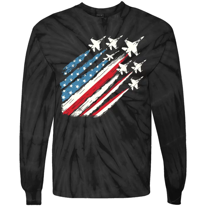 Patriotic Usa Fighter Jets 4th Of July Tie-Dye Long Sleeve Shirt