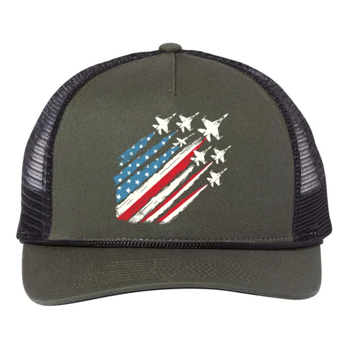 Patriotic Usa Fighter Jets 4th Of July Retro Rope Trucker Hat Cap