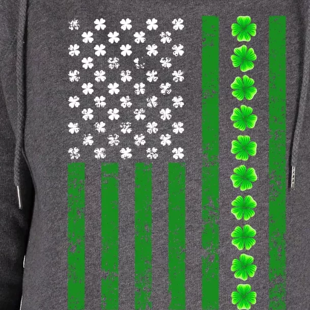 Patriotic Usa Flag Shamrock Irish Retro Saint Patrick's Day Gift Womens Funnel Neck Pullover Hood