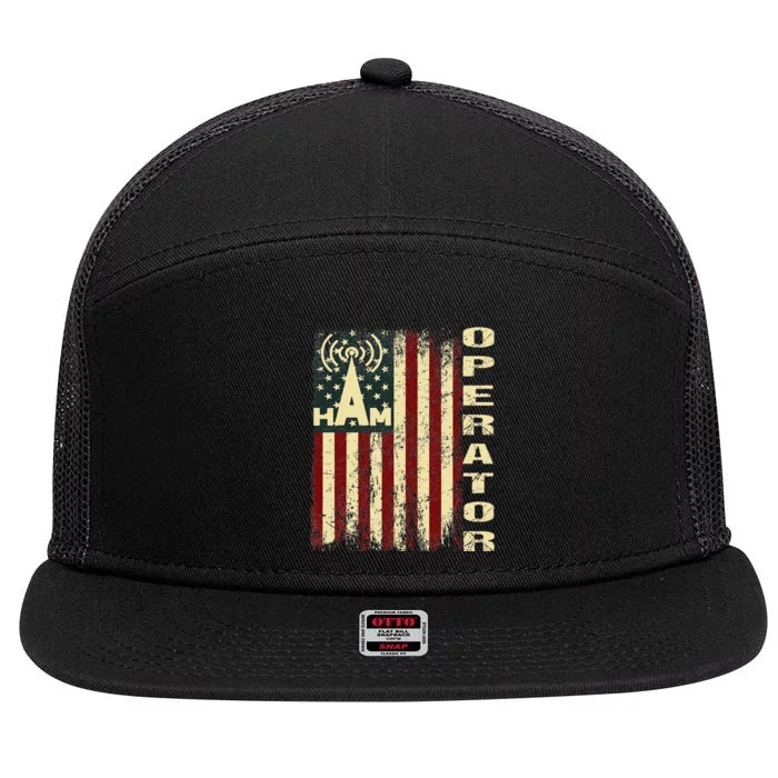 Patriotic USA Flag Ham Radio Amateur Radio Operator 7 Panel Mesh Trucker Snapback Hat