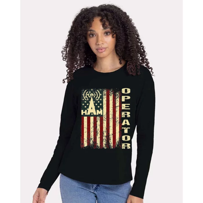 Patriotic USA Flag Ham Radio Amateur Radio Operator Womens Cotton Relaxed Long Sleeve T-Shirt