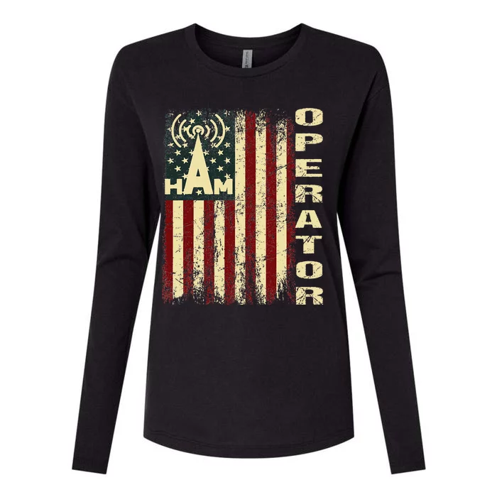 Patriotic USA Flag Ham Radio Amateur Radio Operator Womens Cotton Relaxed Long Sleeve T-Shirt