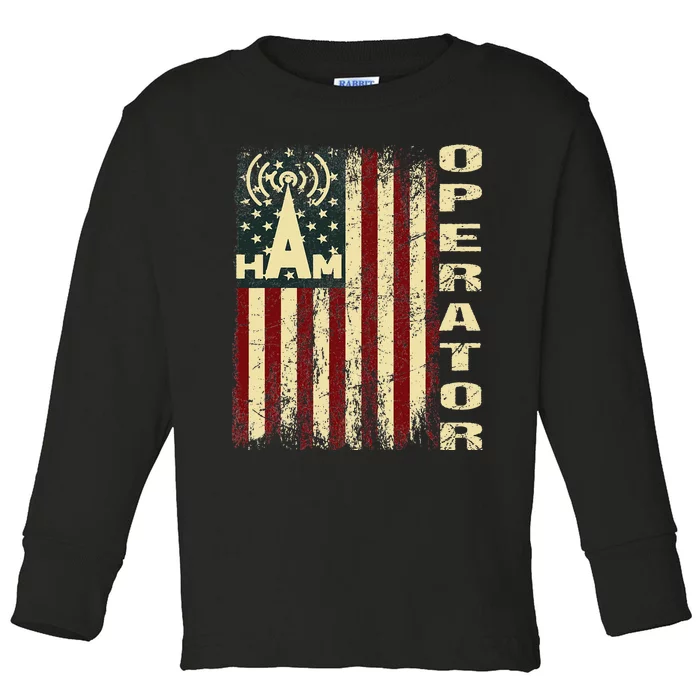 Patriotic USA Flag Ham Radio Amateur Radio Operator Toddler Long Sleeve Shirt