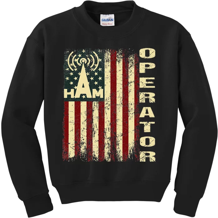 Patriotic USA Flag Ham Radio Amateur Radio Operator Kids Sweatshirt