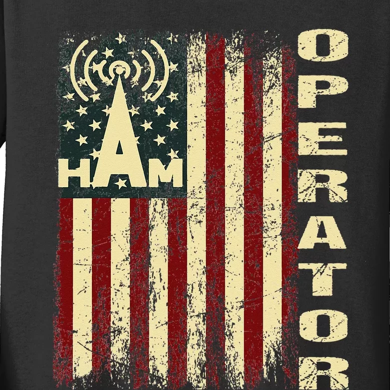 Patriotic USA Flag Ham Radio Amateur Radio Operator Kids Long Sleeve Shirt