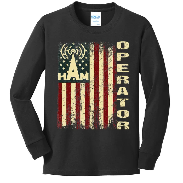 Patriotic USA Flag Ham Radio Amateur Radio Operator Kids Long Sleeve Shirt