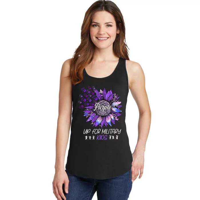 Purple Up For Military Sunflower Military Child Month Ladies Essential Tank