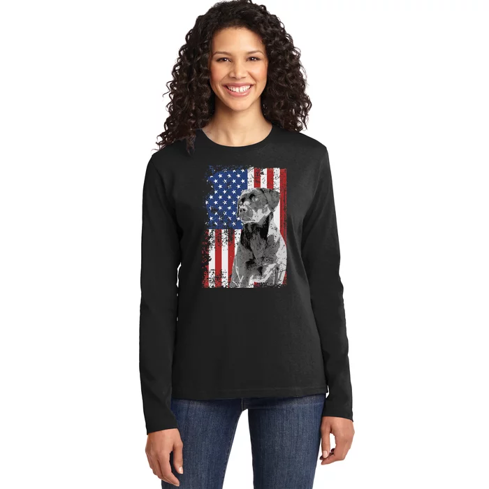 Patriotic USA Flag Black Labrador gift for Lab Owners Ladies Long Sleeve Shirt