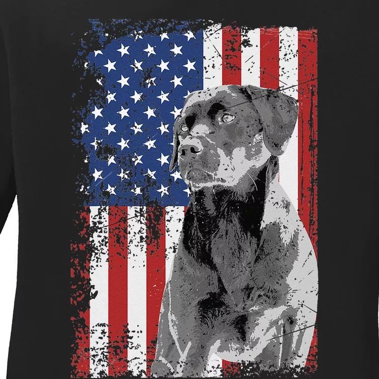 Patriotic USA Flag Black Labrador gift for Lab Owners Ladies Long Sleeve Shirt