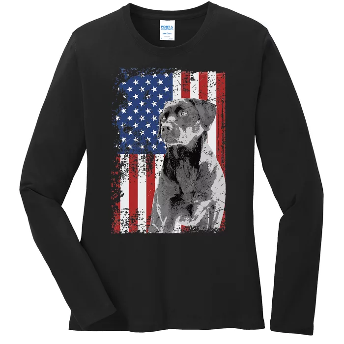 Patriotic USA Flag Black Labrador gift for Lab Owners Ladies Long Sleeve Shirt