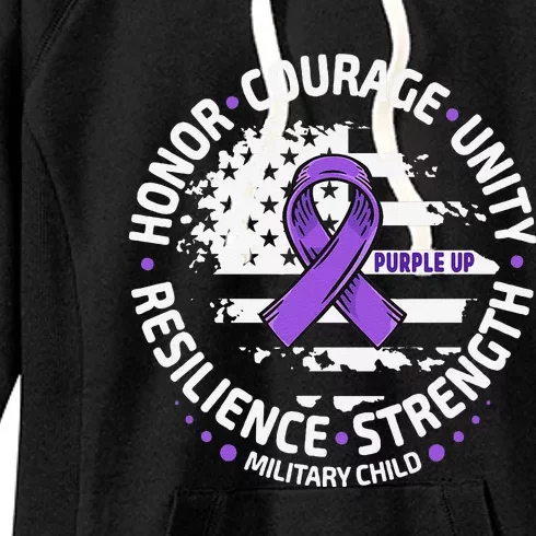 Purple Up For Military Ki.D Us Flag Cool Military Child Month Women's Fleece Hoodie