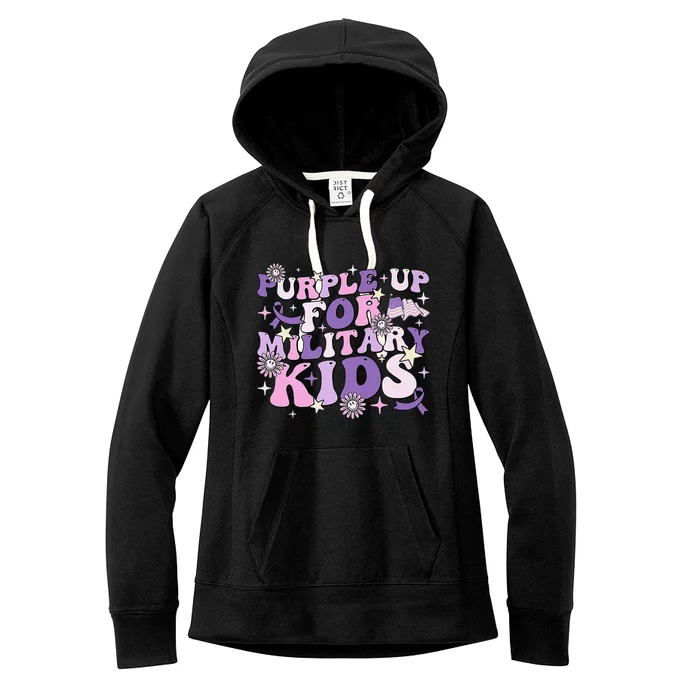 Purple Up For Military Ki.Ds Cute Groovy Military Child Month Women's Fleece Hoodie