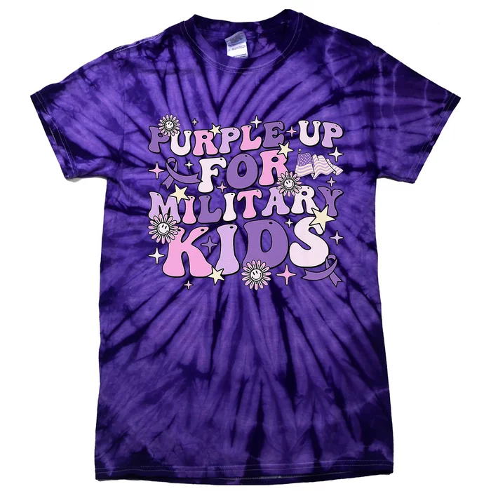 Purple Up For Military Ki.Ds Cute Groovy Military Child Month Tie-Dye T-Shirt