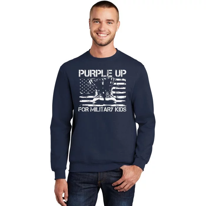 Purple up for Military USA American Flag Military Boots Tall Sweatshirt