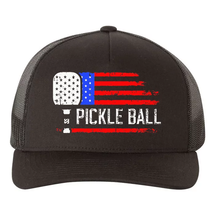 Pickleball US Flag Vintage Pickleball Paddle Yupoong Adult 5-Panel Trucker Hat