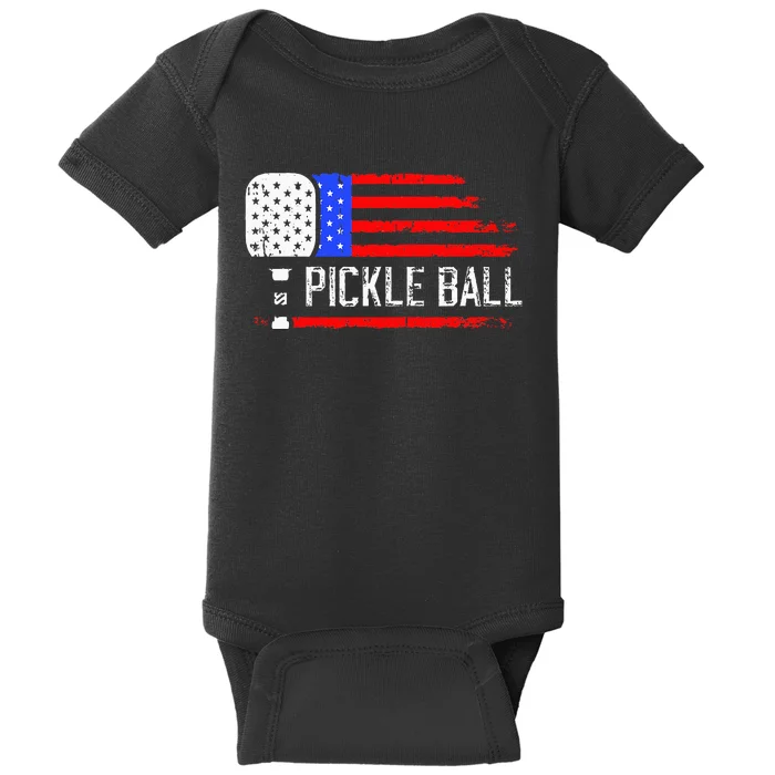 Pickleball US Flag Vintage Pickleball Paddle Baby Bodysuit