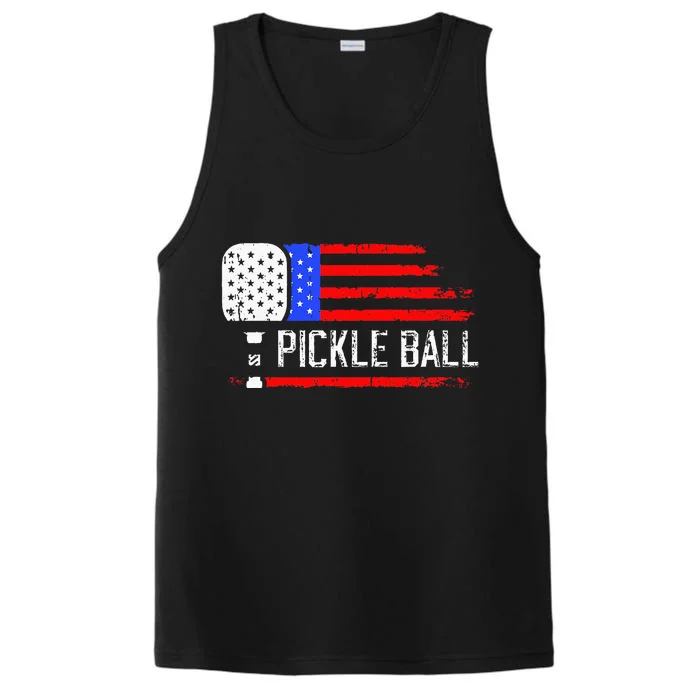 Pickleball US Flag Vintage Pickleball Paddle Performance Tank