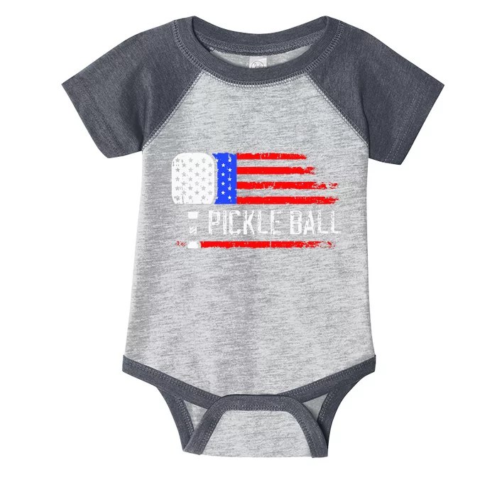 Pickleball US Flag Vintage Pickleball Paddle Infant Baby Jersey Bodysuit