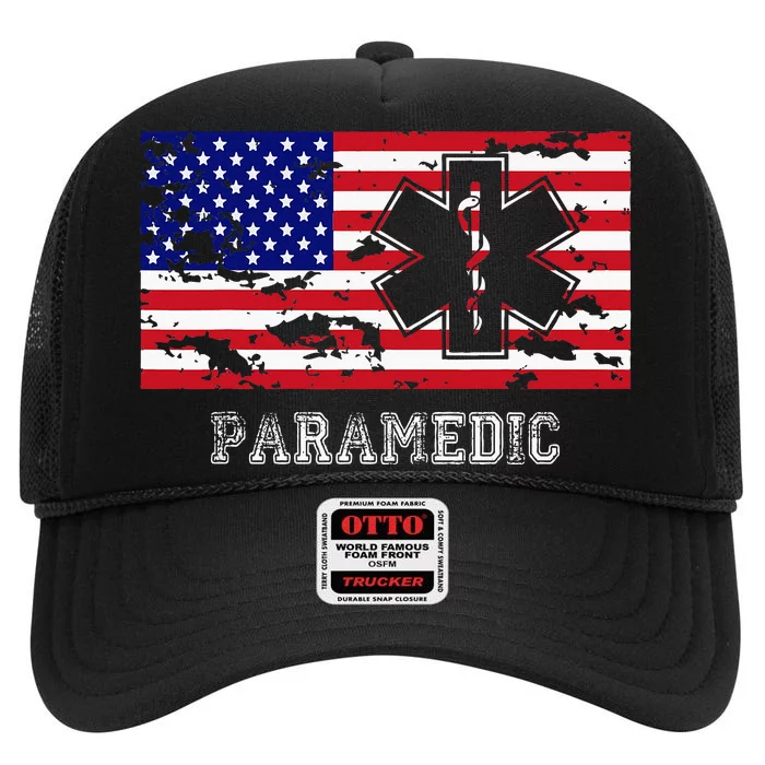 Paramedic Usa Flag High Crown Mesh Trucker Hat