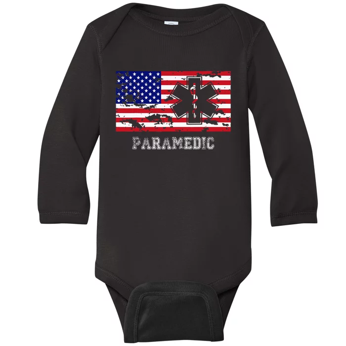 Paramedic Usa Flag Baby Long Sleeve Bodysuit