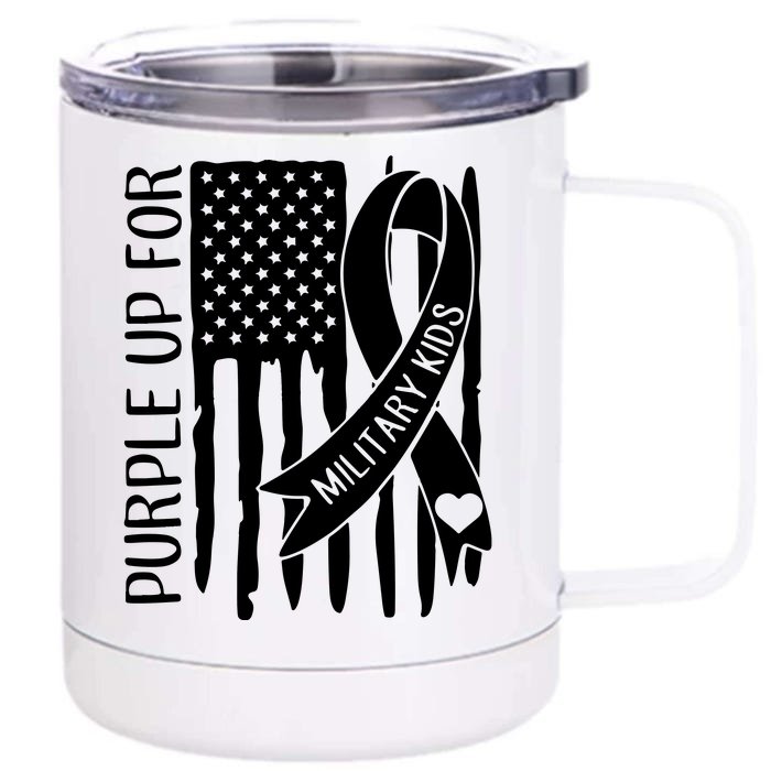 Purple Up For Military Children Purple Ribbon Front & Back 12oz Stainless Steel Tumbler Cup