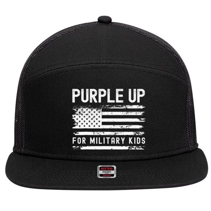 Purple Up For Military Child Month Usa Flag 7 Panel Mesh Trucker Snapback Hat