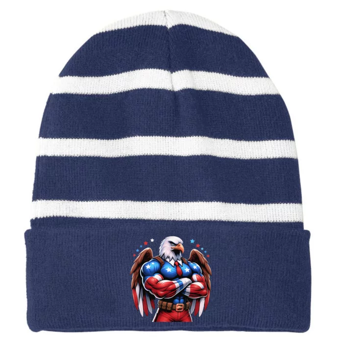 Patriotic Us Flag Patriotic Eagle July Usa American Flag Striped Beanie with Solid Band